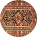 Round Machine Washable Persian Brown Traditional Rug, wshtr4524brn