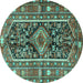 Round Machine Washable Persian Turquoise Traditional Area Rugs, wshtr4524turq