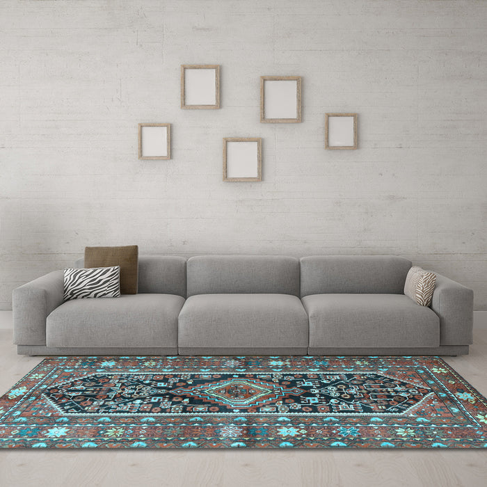 Machine Washable Persian Light Blue Traditional Rug in a Living Room, wshtr4524lblu