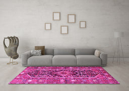 Machine Washable Persian Pink Traditional Rug in a Living Room, wshtr4524pnk