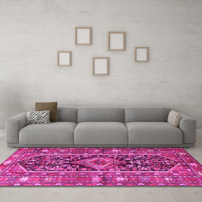 Machine Washable Persian Pink Traditional Rug in a Living Room, wshtr4524pnk