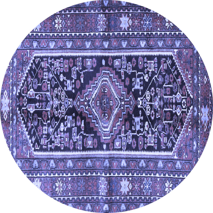 Round Machine Washable Persian Blue Traditional Rug, wshtr4524blu