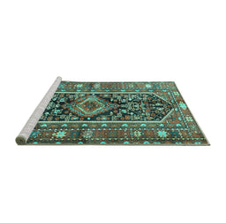 Sideview of Machine Washable Persian Turquoise Traditional Area Rugs, wshtr4524turq