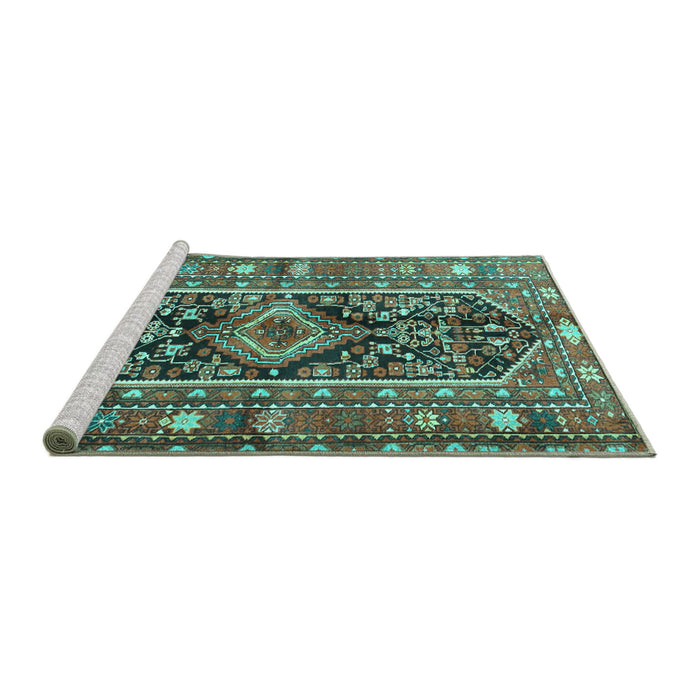 Sideview of Machine Washable Persian Turquoise Traditional Area Rugs, wshtr4524turq