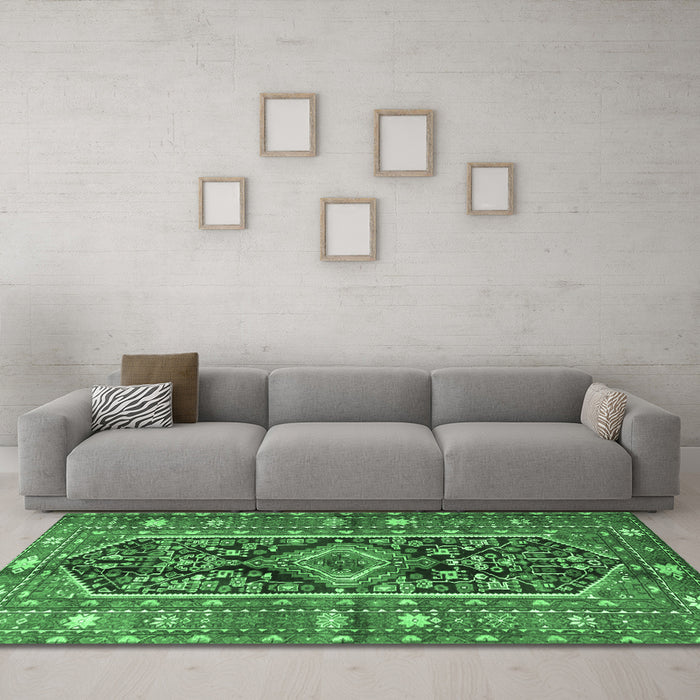 Machine Washable Persian Emerald Green Traditional Area Rugs in a Living Room,, wshtr4524emgrn
