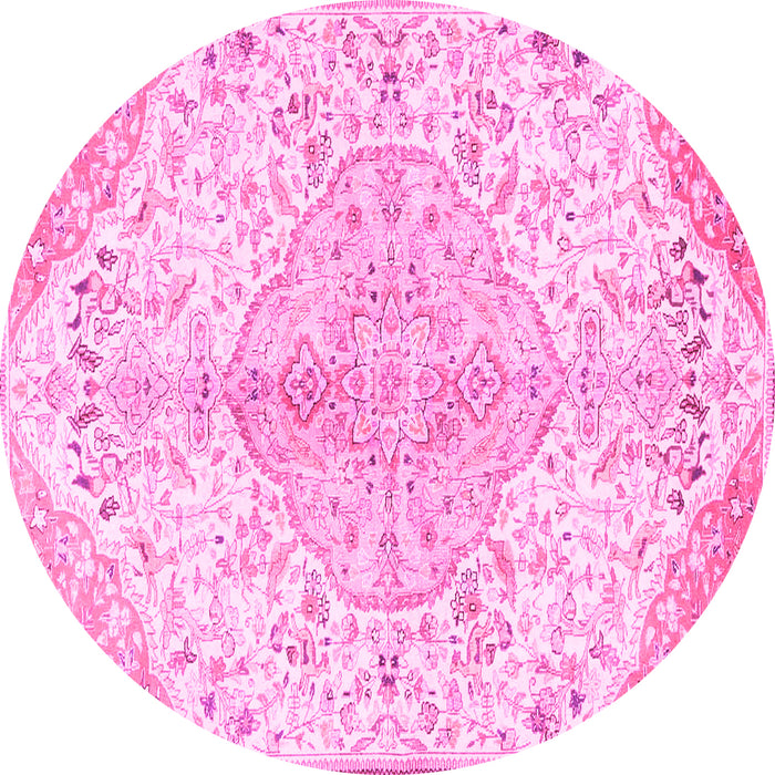 Round Machine Washable Persian Pink Traditional Rug, wshtr4525pnk