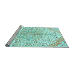 Sideview of Machine Washable Persian Light Blue Traditional Rug, wshtr4525lblu