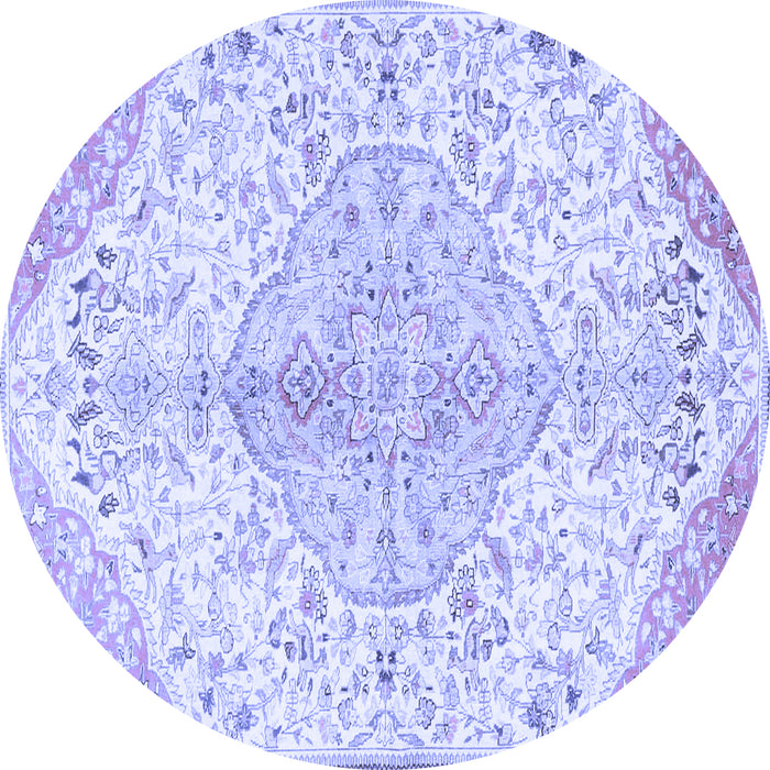 Round Machine Washable Persian Blue Traditional Rug, wshtr4525blu