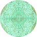 Round Machine Washable Persian Turquoise Traditional Area Rugs, wshtr4525turq