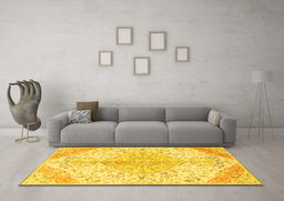 Machine Washable Persian Yellow Traditional Rug in a Living Room, wshtr4525yw