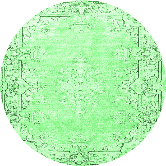 Round Machine Washable Persian Emerald Green Bohemian Area Rugs, wshtr4526emgrn
