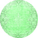 Round Machine Washable Persian Emerald Green Bohemian Area Rugs, wshtr4526emgrn