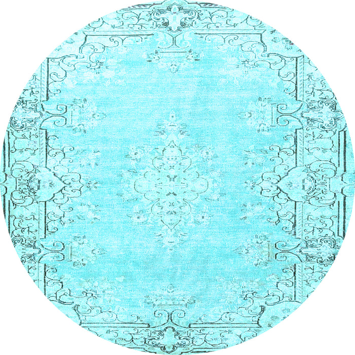 Round Machine Washable Persian Light Blue Bohemian Rug, wshtr4526lblu