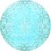 Round Machine Washable Persian Light Blue Bohemian Rug, wshtr4526lblu