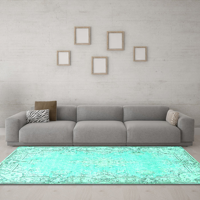 Machine Washable Persian Turquoise Bohemian Area Rugs in a Living Room,, wshtr4526turq