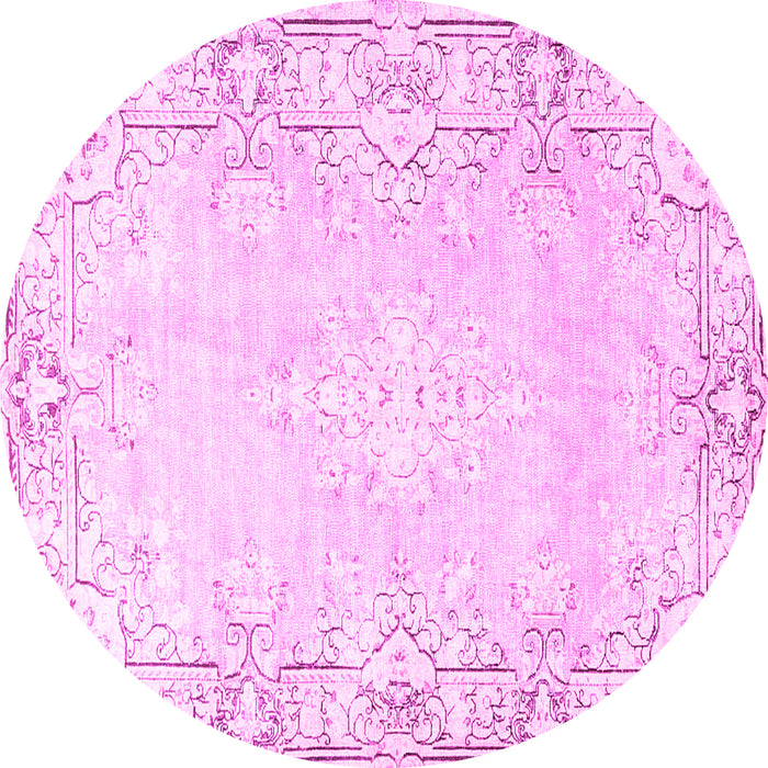Round Machine Washable Persian Pink Bohemian Rug, wshtr4526pnk