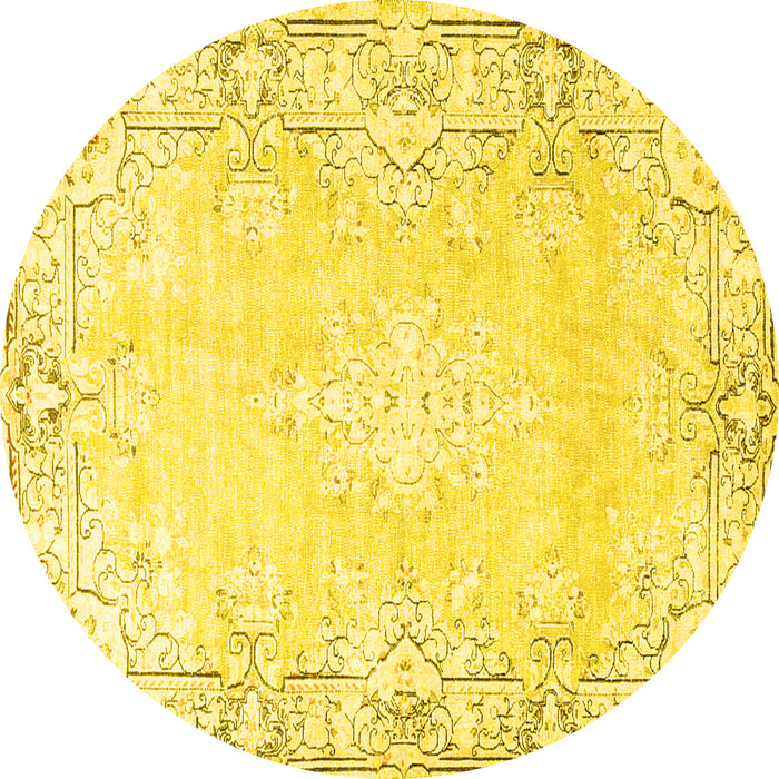Round Machine Washable Persian Yellow Bohemian Rug, wshtr4526yw