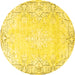 Round Machine Washable Persian Yellow Bohemian Rug, wshtr4526yw