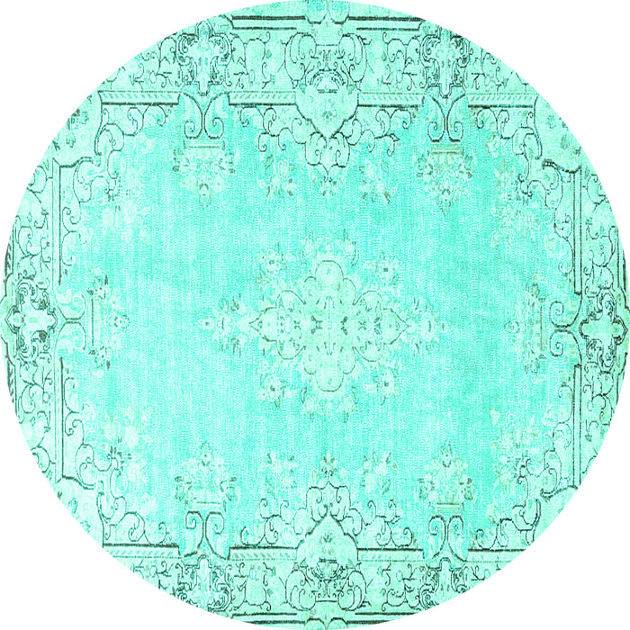Round Machine Washable Persian Turquoise Bohemian Area Rugs, wshtr4526turq