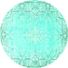 Round Machine Washable Persian Turquoise Bohemian Area Rugs, wshtr4526turq