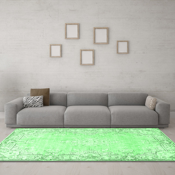 Machine Washable Persian Emerald Green Bohemian Area Rugs in a Living Room,, wshtr4526emgrn