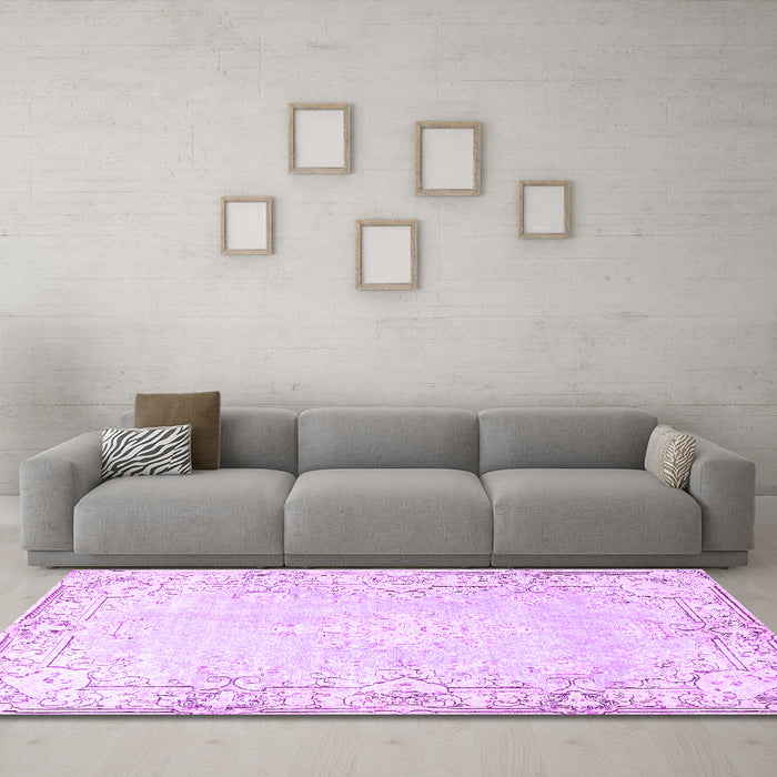 Machine Washable Persian Purple Bohemian Area Rugs in a Living Room, wshtr4526pur