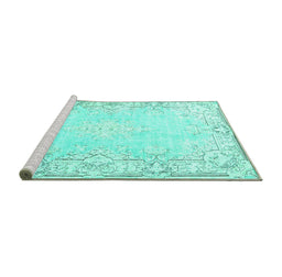 Sideview of Machine Washable Persian Turquoise Bohemian Area Rugs, wshtr4526turq