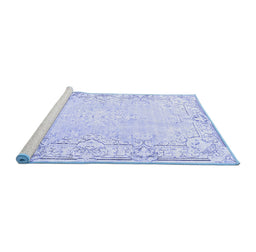 Sideview of Machine Washable Persian Blue Bohemian Rug, wshtr4526blu