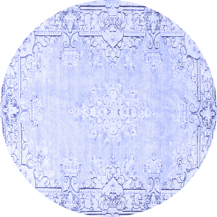 Round Machine Washable Persian Blue Bohemian Rug, wshtr4526blu