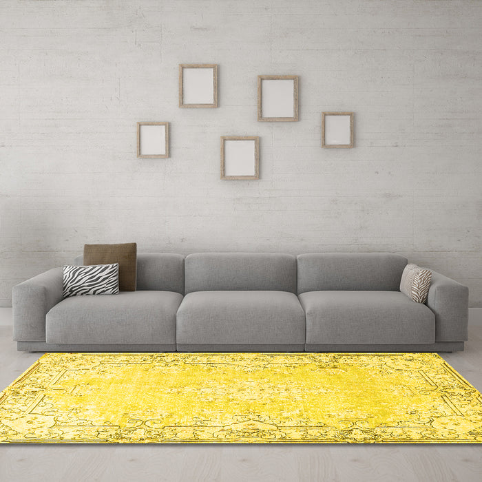 Machine Washable Persian Yellow Bohemian Rug in a Living Room, wshtr4526yw