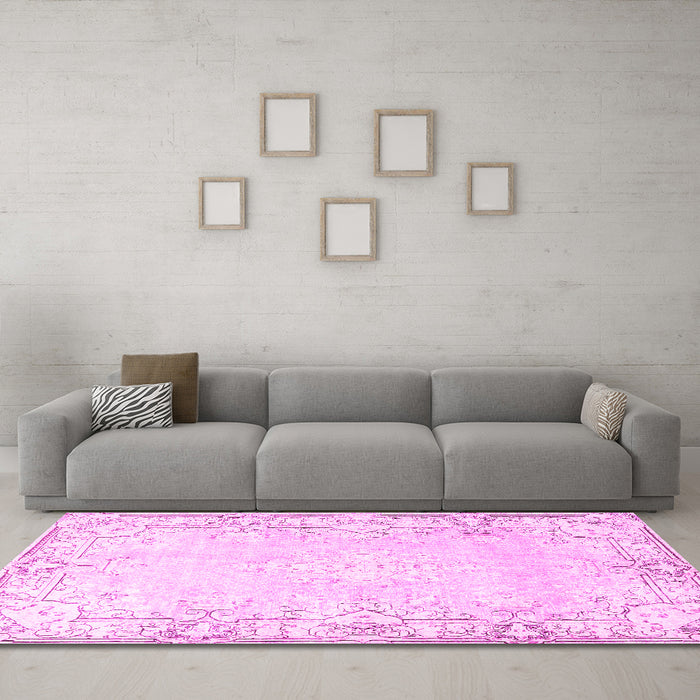 Machine Washable Persian Pink Bohemian Rug in a Living Room, wshtr4526pnk