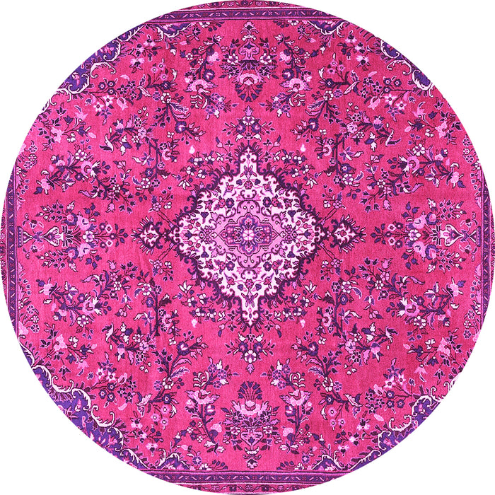 Round Machine Washable Persian Pink Traditional Rug, wshtr4527pnk