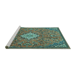 Sideview of Machine Washable Persian Turquoise Traditional Area Rugs, wshtr4527turq
