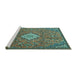 Sideview of Machine Washable Persian Turquoise Traditional Area Rugs, wshtr4527turq