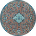 Round Machine Washable Persian Light Blue Traditional Rug, wshtr4527lblu