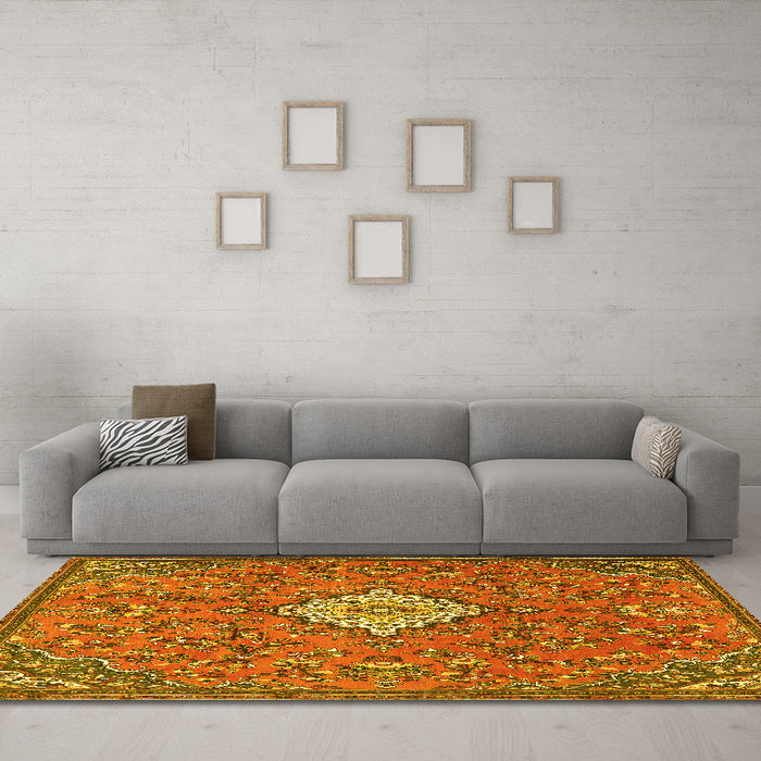 Machine Washable Persian Yellow Traditional Rug in a Living Room, wshtr4527yw
