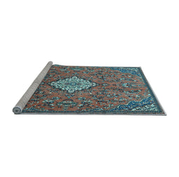 Sideview of Machine Washable Persian Light Blue Traditional Rug, wshtr4527lblu
