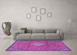 Machine Washable Persian Purple Traditional Area Rugs in a Living Room, wshtr4527pur