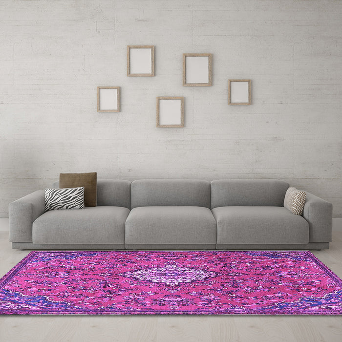 Machine Washable Persian Purple Traditional Area Rugs in a Living Room, wshtr4527pur