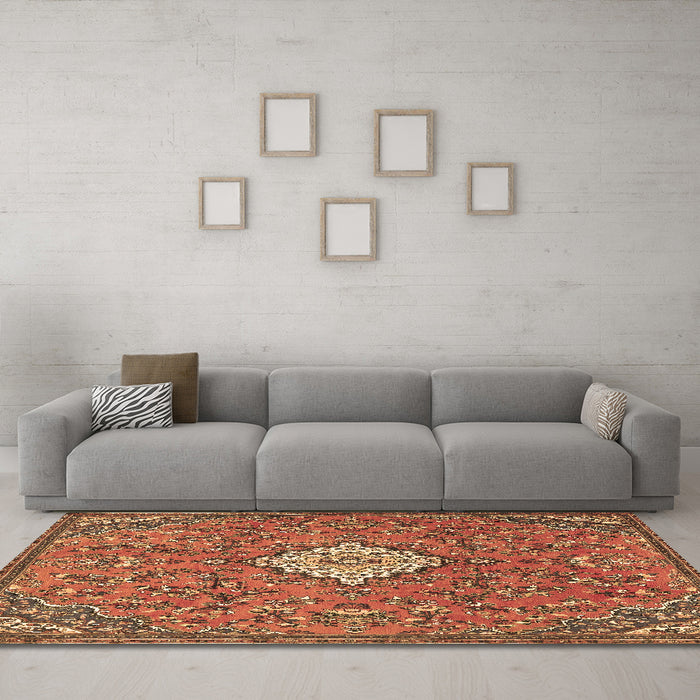 Machine Washable Persian Brown Traditional Rug in a Living Room,, wshtr4527brn
