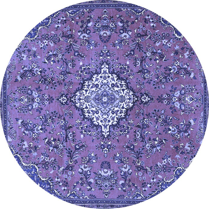 Round Machine Washable Persian Blue Traditional Rug, wshtr4527blu