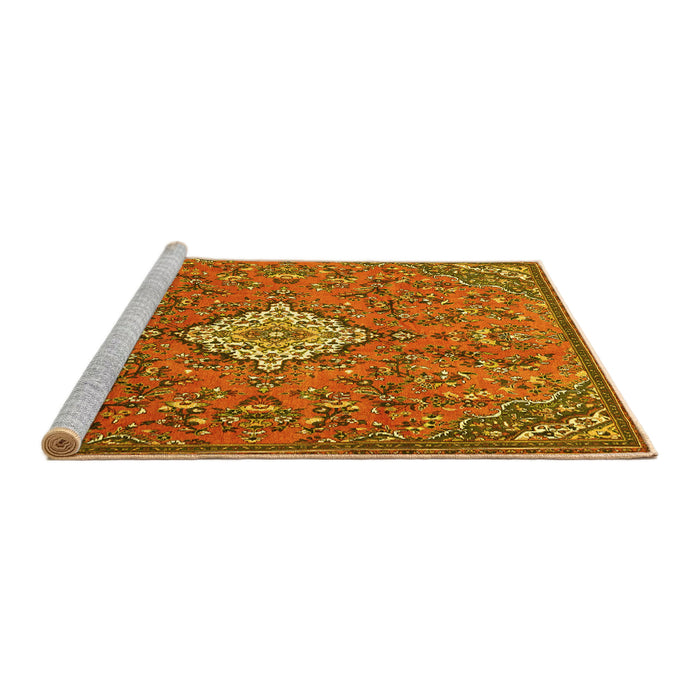 Sideview of Machine Washable Persian Yellow Traditional Rug, wshtr4527yw