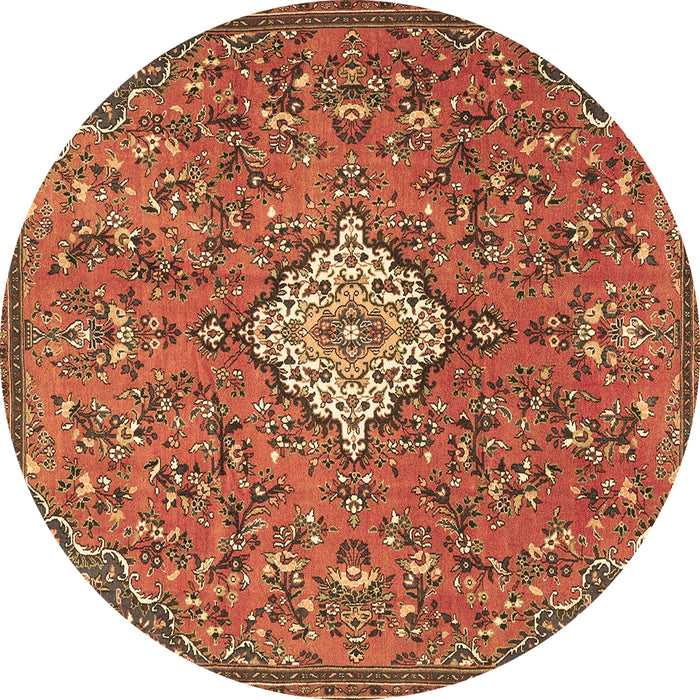 Round Machine Washable Persian Brown Traditional Rug, wshtr4527brn