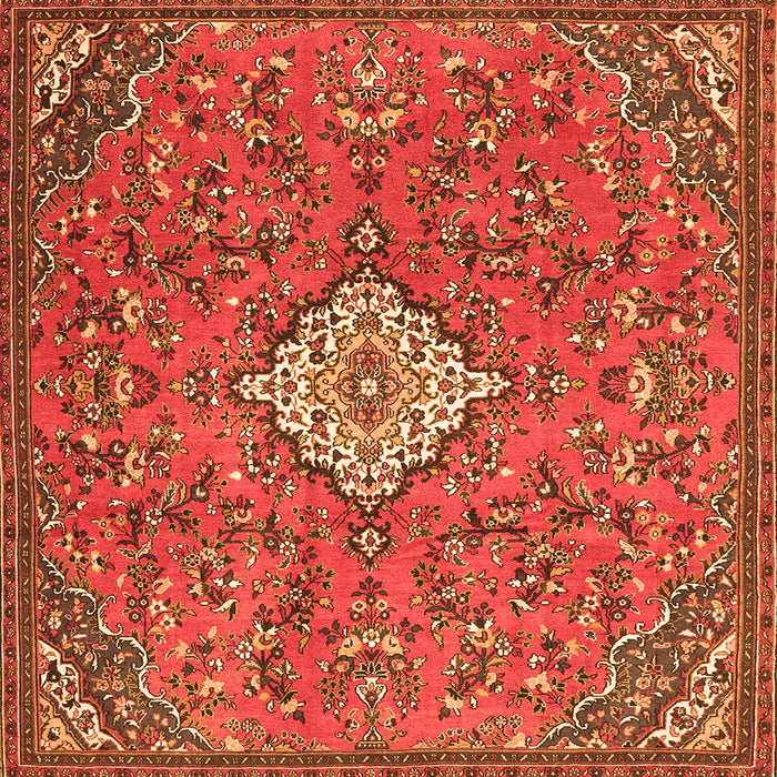 Round Machine Washable Persian Orange Traditional Area Rugs, wshtr4527org