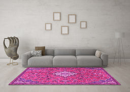 Machine Washable Persian Pink Traditional Rug in a Living Room, wshtr4527pnk