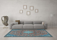 Machine Washable Persian Light Blue Traditional Rug, wshtr4527lblu