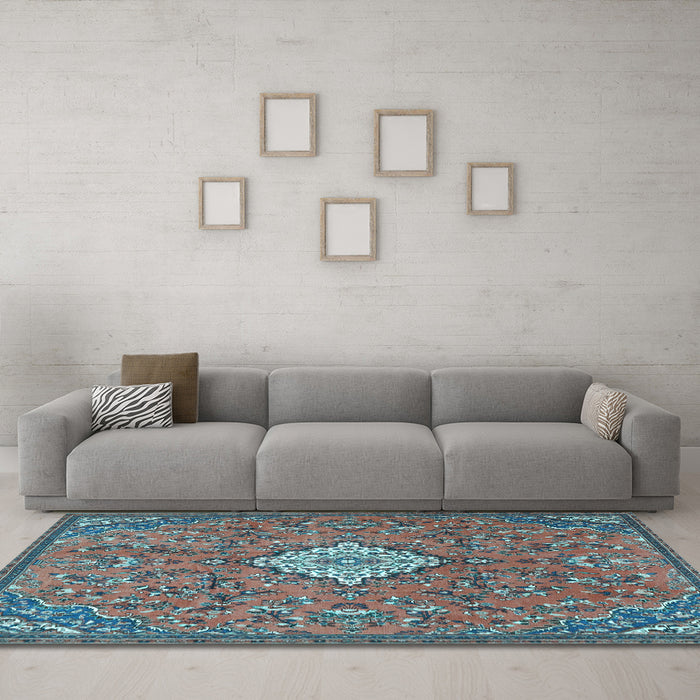 Machine Washable Persian Light Blue Traditional Rug in a Living Room, wshtr4527lblu