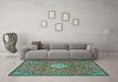 Machine Washable Persian Turquoise Traditional Area Rugs in a Living Room,, wshtr4527turq