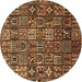 Round Machine Washable Persian Brown Traditional Rug, wshtr4528brn