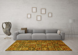 Machine Washable Persian Yellow Traditional Rug in a Living Room, wshtr4528yw